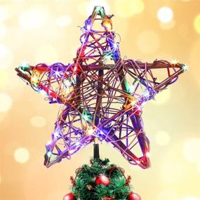 img 4 attached to 🌟 10-Inch Rustic Christmas Tree Topper Star with 50 Multicolor Lights - Xmasneed Rattan Natural Star, Battery Operated - Festive Holiday Decorations