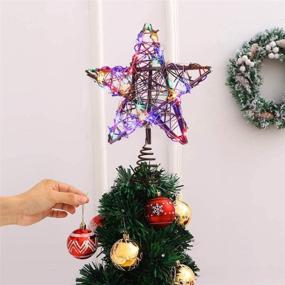 img 2 attached to 🌟 10-Inch Rustic Christmas Tree Topper Star with 50 Multicolor Lights - Xmasneed Rattan Natural Star, Battery Operated - Festive Holiday Decorations