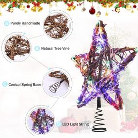 img 1 attached to 🌟 10-Inch Rustic Christmas Tree Topper Star with 50 Multicolor Lights - Xmasneed Rattan Natural Star, Battery Operated - Festive Holiday Decorations