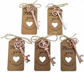 img 4 attached to 🔑 Rose Golden Tone Skeleton Key Bottle Opener - 50pcs Wedding Party Favor with Escort Tag & Jute Rope - 5 Elegant Styles