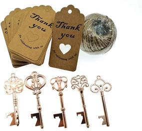 img 3 attached to 🔑 Rose Golden Tone Skeleton Key Bottle Opener - 50pcs Wedding Party Favor with Escort Tag & Jute Rope - 5 Elegant Styles