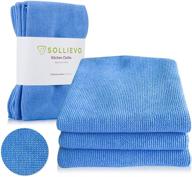 🔵 sollievo kitchen microfiber cleaning cloth - 3 pack (blue) - lint free & streak free - premium quality - washable 300+ times - cleans with only water logo