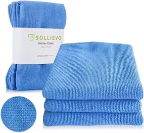 img 4 attached to 🔵 SOLLIEVO Kitchen Microfiber Cleaning Cloth - 3 Pack (Blue) - Lint Free & Streak Free - Premium Quality - Washable 300+ times - Cleans with Only Water