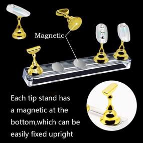 img 3 attached to 🖐️ Стойки для тренировки ногтей из акрила, золото и серебро - самодельные магнитные стенды для тренировки ногтей с 20 искусственными ногтями и 126 прозрачными многоразовыми кусочками глины.