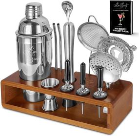 img 3 attached to 🍸 Bartender Kit - 16-Piece Cocktail Shaker Set: Martini Shaker, 3 Cocktail Strainers, Double Jigger, Muddler, Bar Spoon, Pourers, Straws, Bamboo Stand - Food Grade Bartender Mixer Set