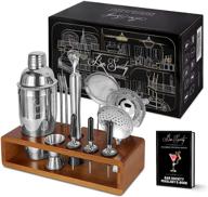 🍸 bartender kit - 16-piece cocktail shaker set: martini shaker, 3 cocktail strainers, double jigger, muddler, bar spoon, pourers, straws, bamboo stand - food grade bartender mixer set logo