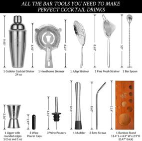 img 2 attached to 🍸 Bartender Kit - 16-Piece Cocktail Shaker Set: Martini Shaker, 3 Cocktail Strainers, Double Jigger, Muddler, Bar Spoon, Pourers, Straws, Bamboo Stand - Food Grade Bartender Mixer Set