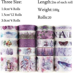 img 3 attached to 🎨 20 Rolls of Washi Tape Set with Violet Motif Design, 3 Sizes 10/15/30mm Wide, Decor Colorful Tapes in Purple Tones for DIY Craft, Journaling, Planners, and Scrapbooking