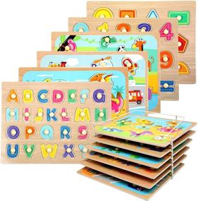 img 4 attached to Wood 🧩 City Educational Toddler Puzzles