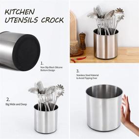 img 3 attached to 🍴 Large Stainless Steel Utensil Crock with Non-Slip Silicone Bottom Design - OKT Kitchen Utensil Holder