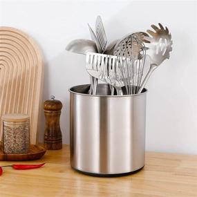 img 1 attached to 🍴 Large Stainless Steel Utensil Crock with Non-Slip Silicone Bottom Design - OKT Kitchen Utensil Holder