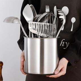 img 2 attached to 🍴 Large Stainless Steel Utensil Crock with Non-Slip Silicone Bottom Design - OKT Kitchen Utensil Holder