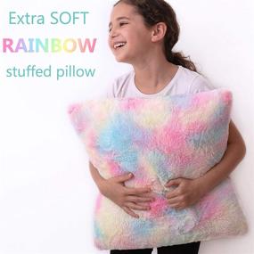 img 1 attached to 🌈 PERFECTTO Set of 2 Decorative Throw Pillows for Girls - White Fluffy Heart and Soft Rainbow Pillow. Plush Pillows for Kid’s Bedroom Décor, Toddlers Princess Room, and Fun Pillows for Teepee Tent