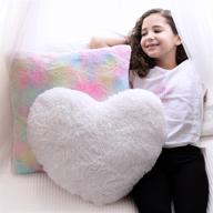 🌈 perfectto set of 2 decorative throw pillows for girls - white fluffy heart and soft rainbow pillow. plush pillows for kid’s bedroom décor, toddlers princess room, and fun pillows for teepee tent logo