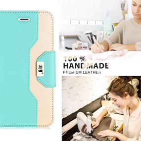 img 1 attached to 📱 FYY Mint Green Leather Wallet Flip Folio Case with Mirror and Wrist Strap for iPhone 8 Plus/iPhone 7 Plus