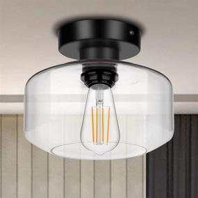 img 4 attached to 🏡 Stylish Farmhouse Semi Flush Mount Ceiling Light with E26 Base Clear Glass Shade - Perfect for Hallway, Entry, Porch, Kitchen, Bedroom, Dining Room, Bar