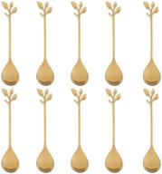 🥄 ansaw stainless steel gold leaf coffee spoon set - creative tableware dessert spoons for stirring, mixing, sugar, ice cream, cake - 10-piece teaspoon collection (gold) logo