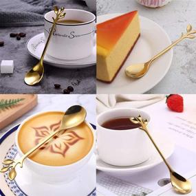 img 2 attached to 🥄 AnSaw Stainless Steel Gold Leaf Coffee Spoon Set - Creative Tableware Dessert Spoons for Stirring, Mixing, Sugar, Ice Cream, Cake - 10-Piece Teaspoon Collection (Gold)