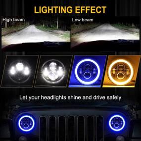 img 1 attached to 🔵 7 Inch LED Headlights with Blue Halo Amber Turn Signal Lights for Jeep Wrangler - High/Low Sealed Beam Projector, H4 H13 Compatible, 2PCS Blue