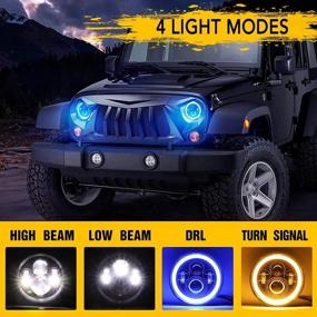img 3 attached to 🔵 7 Inch LED Headlights with Blue Halo Amber Turn Signal Lights for Jeep Wrangler - High/Low Sealed Beam Projector, H4 H13 Compatible, 2PCS Blue