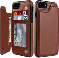 📱 leto iphone 8 plus/7 plus case - stylish flip wallet with card slots, kickstand, and protective leather brown cover logo