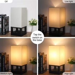 img 1 attached to Convenient and Stylish Bedside Touch Lamp with Dual USB Ports: Boncoo Dimmable Touch Control Nightstand Lamp with Square Fabric Shade and Wooden Base - Perfect for Bedroom, Living Room, Office - Includes 6W LED Bulb