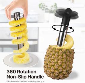 img 3 attached to Flexzion Pineapple Corer Slicer Tool, Stainless Steel Cutter Remover Peeler Decorer Wedger, Spiral Cutting with Metal Blade, Non-Slip Grip for Fruit Rings, Home Kitchen Restaurant Chef+