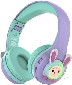 img 4 attached to Riwbox RB-7S Rabbit Kids Headphones with Wireless Bluetooth, LED Light Up, Volume Limit 75dB/85dB/95dB, Mic and TF-Card, Headphones for Girls Boys (Purple&amp;Green)