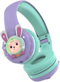 img 1 attached to Riwbox RB-7S Rabbit Kids Headphones with Wireless Bluetooth, LED Light Up, Volume Limit 75dB/85dB/95dB, Mic and TF-Card, Headphones for Girls Boys (Purple&amp;Green)