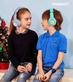 img 3 attached to Riwbox RB-7S Rabbit Kids Headphones with Wireless Bluetooth, LED Light Up, Volume Limit 75dB/85dB/95dB, Mic and TF-Card, Headphones for Girls Boys (Purple&amp;Green)