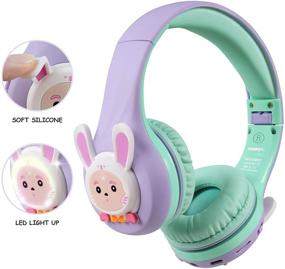 img 2 attached to Riwbox RB-7S Rabbit Kids Headphones with Wireless Bluetooth, LED Light Up, Volume Limit 75dB/85dB/95dB, Mic and TF-Card, Headphones for Girls Boys (Purple&amp;Green)