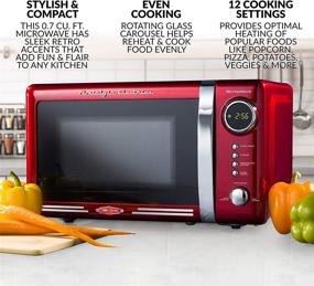 img 3 attached to 🔴 Nostalgia RMO7RR Retro 0.7 cu ft 700-Watt Countertop Microwave Oven - 12 Cooking Settings, Digital Clock, Metallic Red