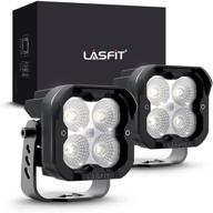 lasfit tir led pods - 3 inch light bar 18w flood beam ditch lights for jeep, suv truck, hunters - square off-road flood light, hood rear back-up & windshield lights - 3 years warranty logo