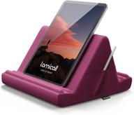 lamicall tablet pillow holder - bed tablet stand with 4 viewing angles & pocket, for ipad pro, kindle, and more - purplish red logo