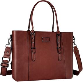 img 4 attached to 👜 Stylish and Spacious MOSISO PU Leather Laptop Tote Bag for Women (17-17.3 inch), Brown - Perfect for Work and Travel