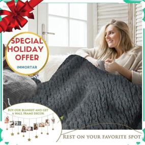 img 3 attached to 🧶 IMMORTAR Chunky Knit Blanket - 50 x 60 inches, Chenille & Handmade Cable Knit Throw - Braided Knitted Blanket. Grey Throw Blanket with Decorative Photo Hanger