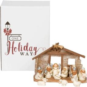 img 1 attached to 🎄 One Holiday Way 6-Inch Miniature Rustic White Kids Christmas Nativity Scene: Set of 12 Figures for Christian Home or Office Decor