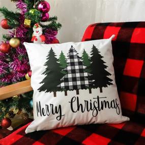 img 1 attached to 🎄 Enhance Your Farmhouse Christmas Decor with 4TH Emotion Buffalo Plaid Christmas Pillow Covers - 18x18 Inches