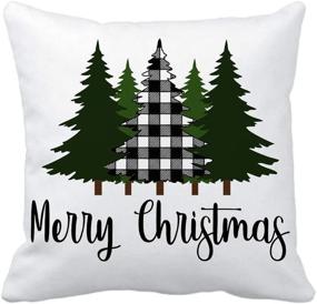 img 4 attached to 🎄 Enhance Your Farmhouse Christmas Decor with 4TH Emotion Buffalo Plaid Christmas Pillow Covers - 18x18 Inches