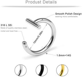 img 3 attached to 💍 Ruifan 14G T-Shaped Stainless Steel Gothic Clip-On Non-Piercing Double Fake Cuff Lip Nose Ring Septum Hoop - Women, Girls, Men - Set of 6pcs