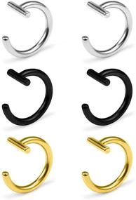 img 4 attached to 💍 Ruifan 14G T-Shaped Stainless Steel Gothic Clip-On Non-Piercing Double Fake Cuff Lip Nose Ring Septum Hoop - Women, Girls, Men - Set of 6pcs