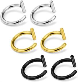 img 1 attached to 💍 Ruifan 14G T-Shaped Stainless Steel Gothic Clip-On Non-Piercing Double Fake Cuff Lip Nose Ring Septum Hoop - Women, Girls, Men - Set of 6pcs