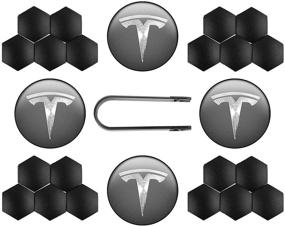 img 4 attached to Набор колпачков колес Goopool для колес Tesla Model 3,4 - крышка ступицы 🔩 центра + 20 матовых колпачков гаек (серый)