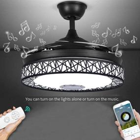 img 3 attached to 🌀 BDenise 42 Inch Invisible Ceiling Fan: Bluetooth Chandelier with Remote Control, Dimmable Lights and 3 Speeds (Black-upgraded)