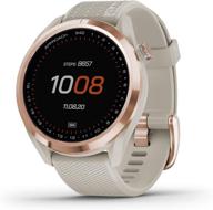 ⌚ garmin approach s42 gps golf smartwatch: легкий смарт-часы с сенсорным дисплеем 1.2", 42 тыс. предустановленных полей, керамическая рамка розового золота, тановый силиконовый ремешок | модель: 010-02572-12 логотип