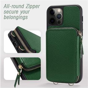 img 1 attached to 📱 ZVE Wallet Case for iPhone 12 Pro Max - Protective Leather Cover with Card Holder Slot and Wrist Strap Handbag - Dark Green