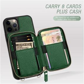 img 2 attached to 📱 ZVE Wallet Case for iPhone 12 Pro Max - Protective Leather Cover with Card Holder Slot and Wrist Strap Handbag - Dark Green