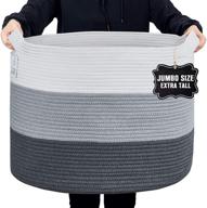 🧺 nunus home, jumbo woven cotton rope basket (22"x22"x16") - ideal for blanket storage, large baskets for organizing living room, blanket basket, grey 3 shades logo