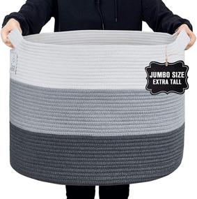 img 4 attached to 🧺 Nunus Home, Jumbo Woven Cotton Rope Basket (22"x22"x16") - Ideal for Blanket Storage, Large Baskets for Organizing Living Room, Blanket Basket, Grey 3 Shades