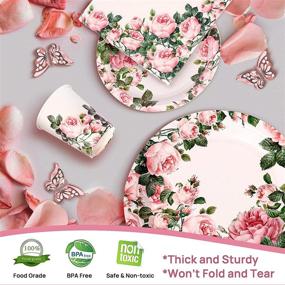 img 2 attached to Ultimate Floral Party Supplies Bundle: Girl Baby Shower Decorations, Tea Party Cups, Bridal Shower Napkins, for Christmas Weddings Birthdays Baby Shower and Anniversary - Serves 25!